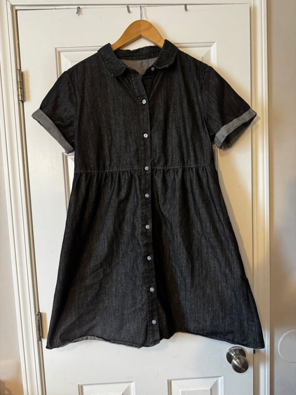 Charcoal Wash Denim Button-Up Dress - Size Medium